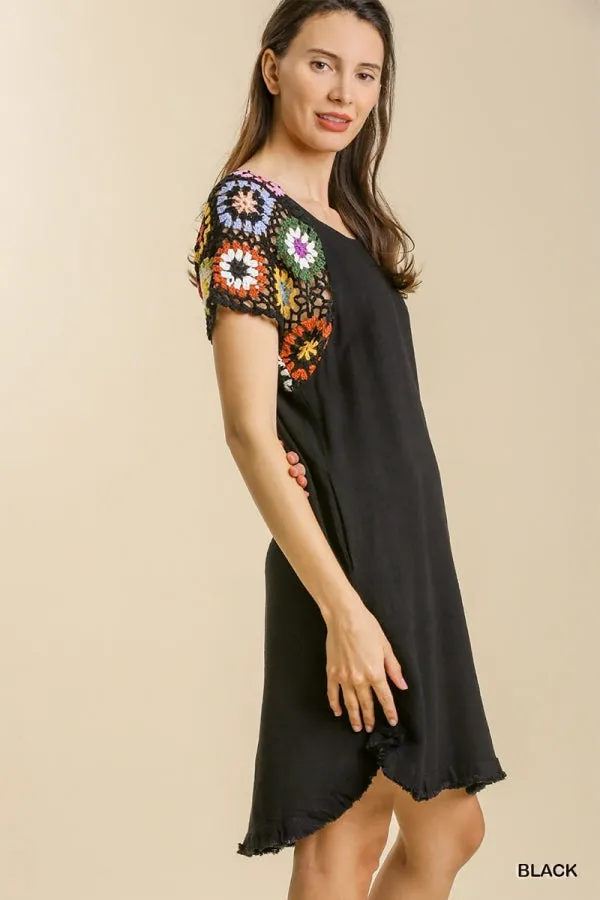Crochet Sleeve Dress, Black