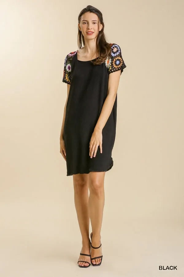 Crochet Sleeve Dress, Black