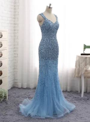 Crystal Beaded Prom Dress Elegant Mermaid Long Evening Dress