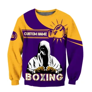 Custom Name Boxing Purple and Yellow 3D Full Printed Sweatshirt Zip Hoodie, Boxing Christmas Shirt