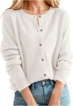 Cute Cardigan Sweater for Women 2025 Lightweight Knitted Sweater Coat Fall Winter Merino Wool Cropped Jumper Top