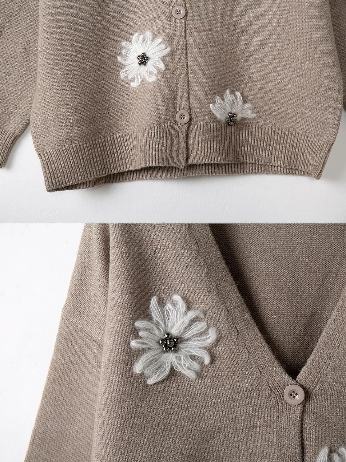 ebossy Women's Embroidery Floral Cable Knit Cardigans Button Down Artistic Aesthetic Sweater