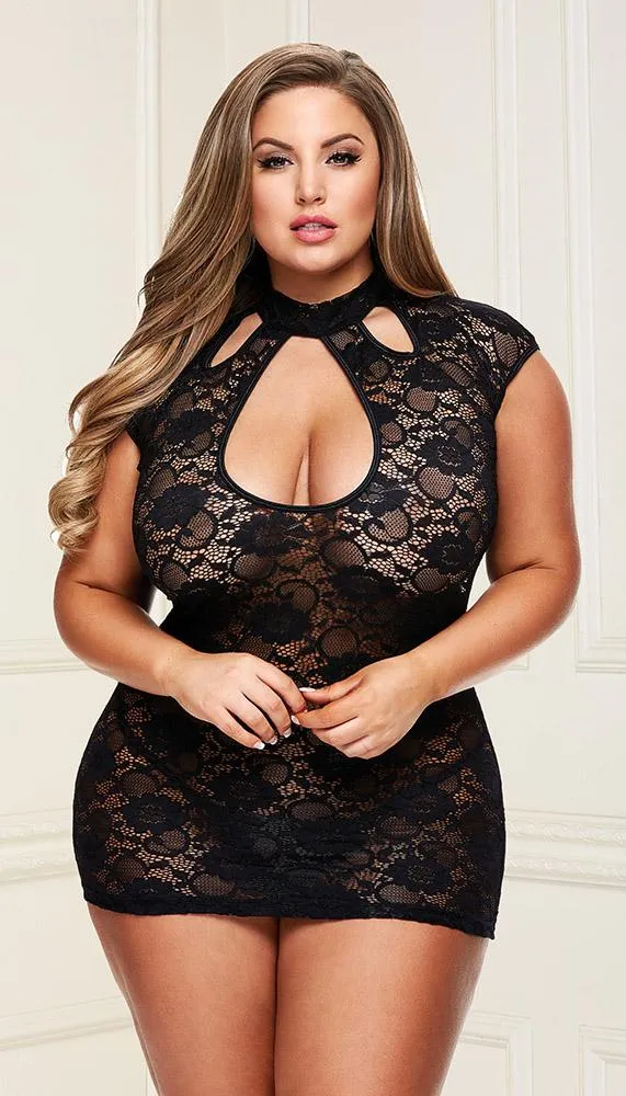 Elegant Lace Keyhole Mini Dress