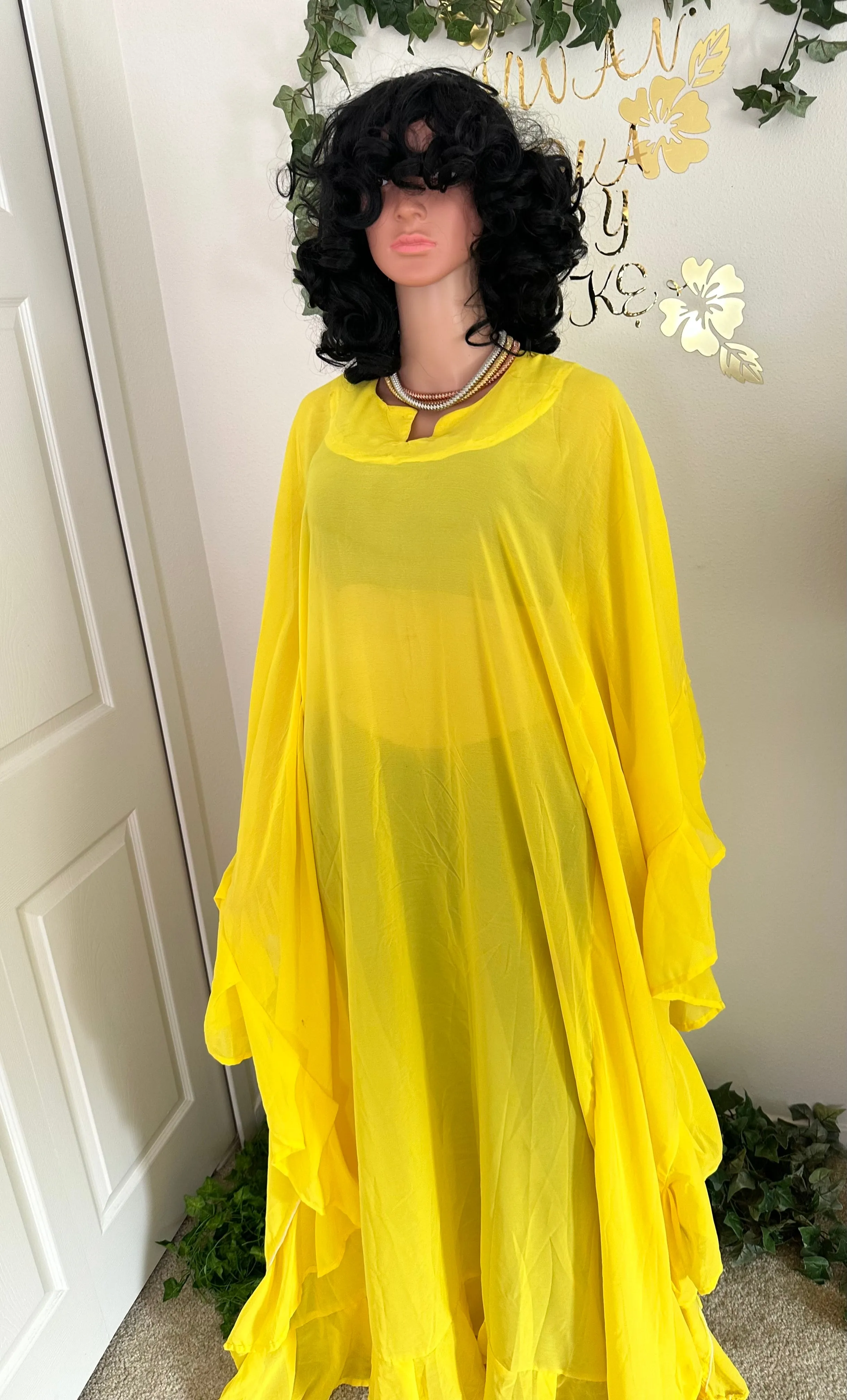 Elegant Yellow ruffled Bubu Dress
