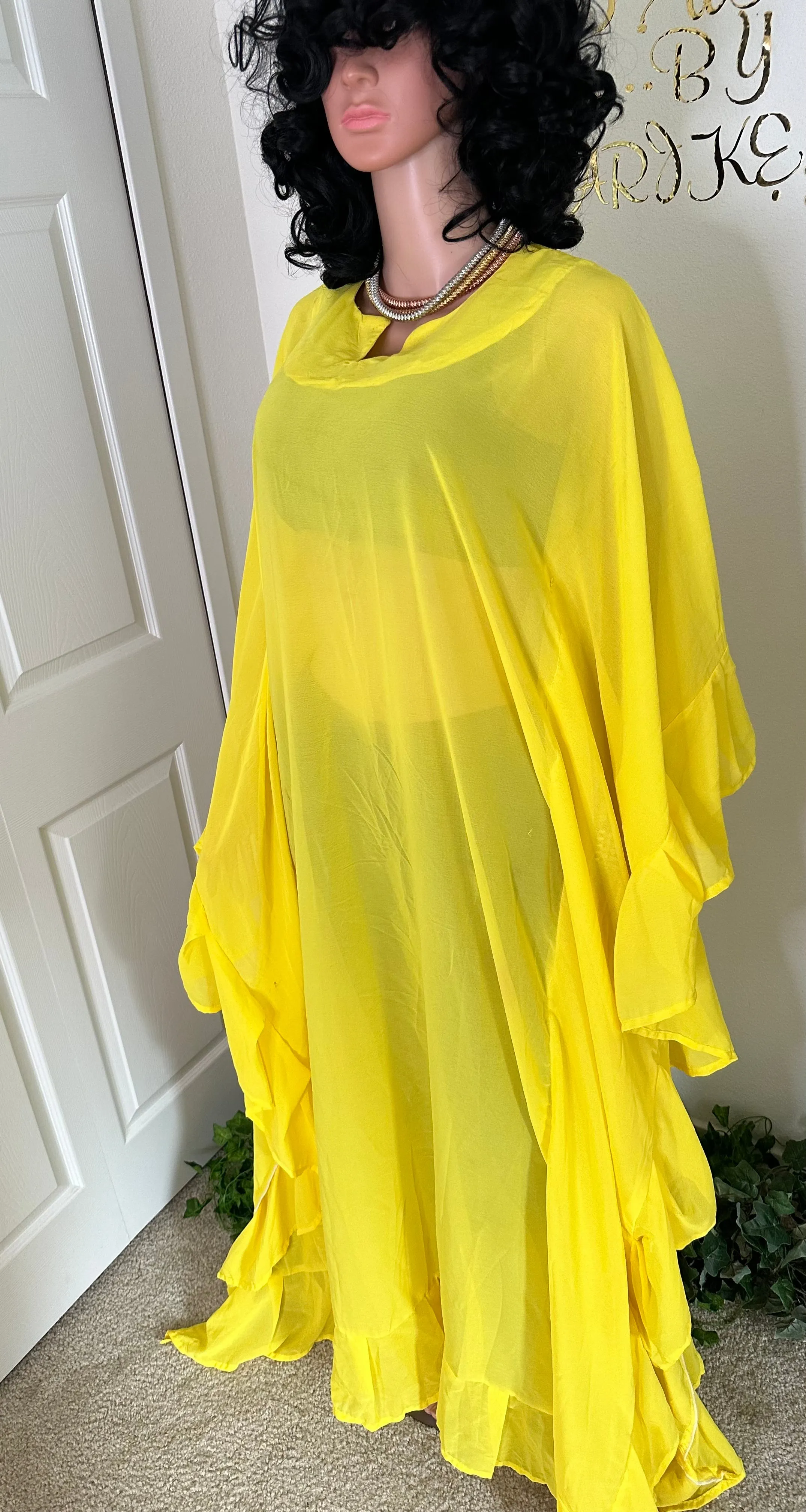 Elegant Yellow ruffled Bubu Dress