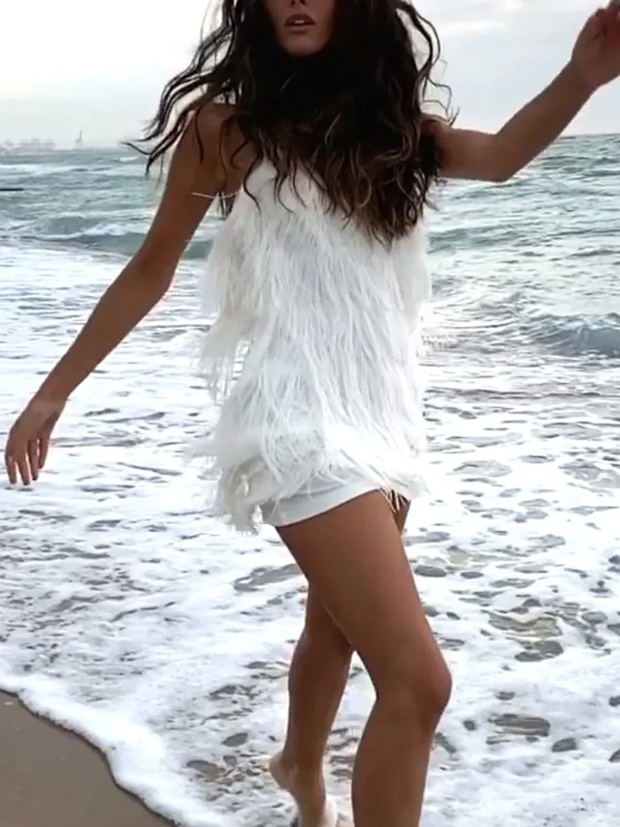 Fashion Halterneck Tassel Mini Dress
