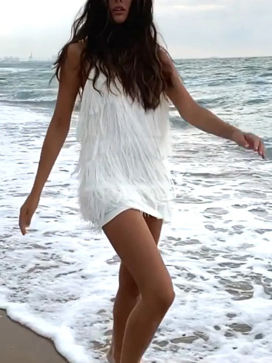 Fashion Halterneck Tassel Mini Dress