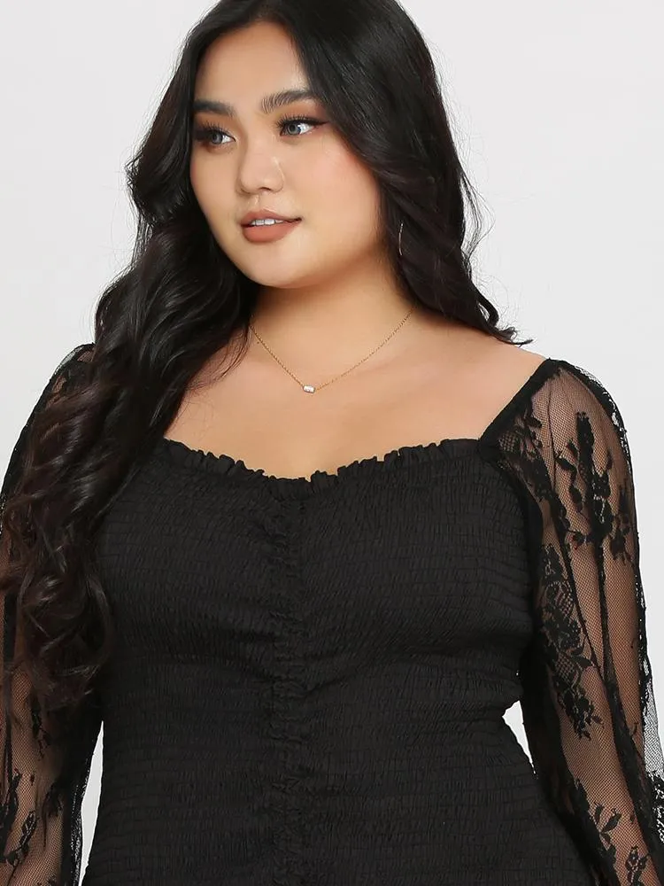 Floral Mesh Sleeve Dress