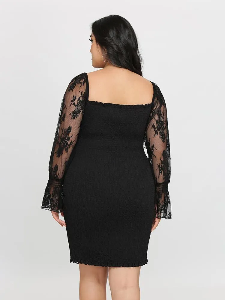 Floral Mesh Sleeve Dress