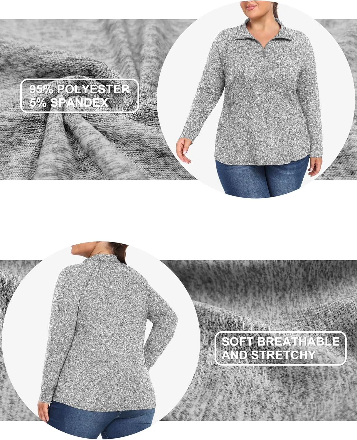 FOREYOND Womens Plus Size Workout Tops Long Sleeve Quarter Zip Pullover Althetic Shirts Moisture Wicking Hiking Clothes