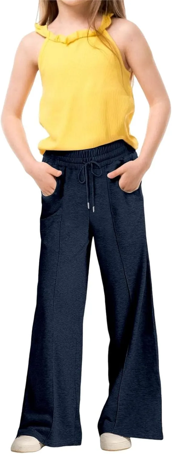 Girls Oversized Wide Leg Sweatpants Kids Baggy Straight Leg Track Pants Casual Plain Pockets Teen Straight Trousers