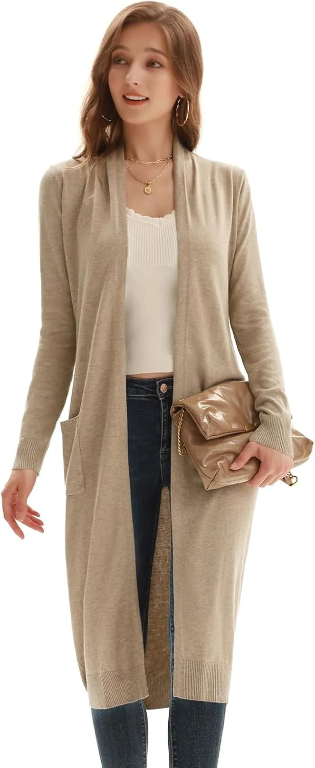 GRACE KARIN Essential Solid Open Front Maxi Long Knitted Cardigan Sweater for Women