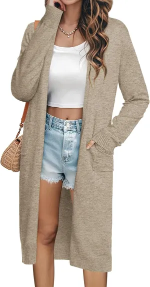 GRACE KARIN Essential Solid Open Front Maxi Long Knitted Cardigan Sweater for Women