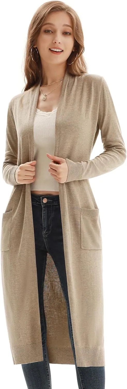 GRACE KARIN Essential Solid Open Front Maxi Long Knitted Cardigan Sweater for Women