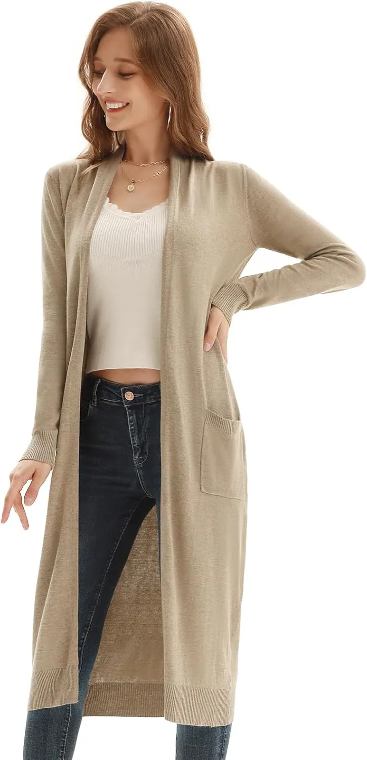 GRACE KARIN Essential Solid Open Front Maxi Long Knitted Cardigan Sweater for Women