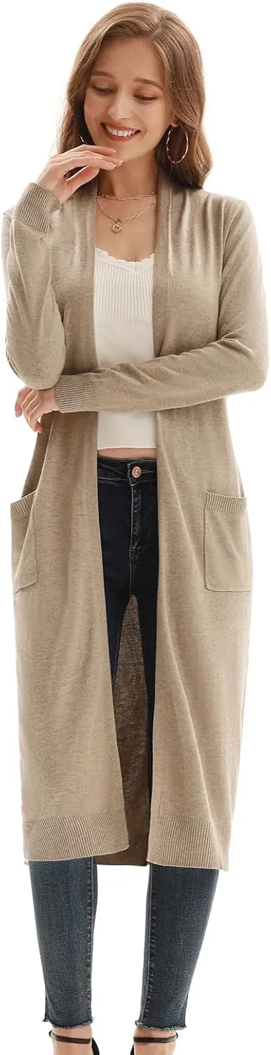 GRACE KARIN Essential Solid Open Front Maxi Long Knitted Cardigan Sweater for Women