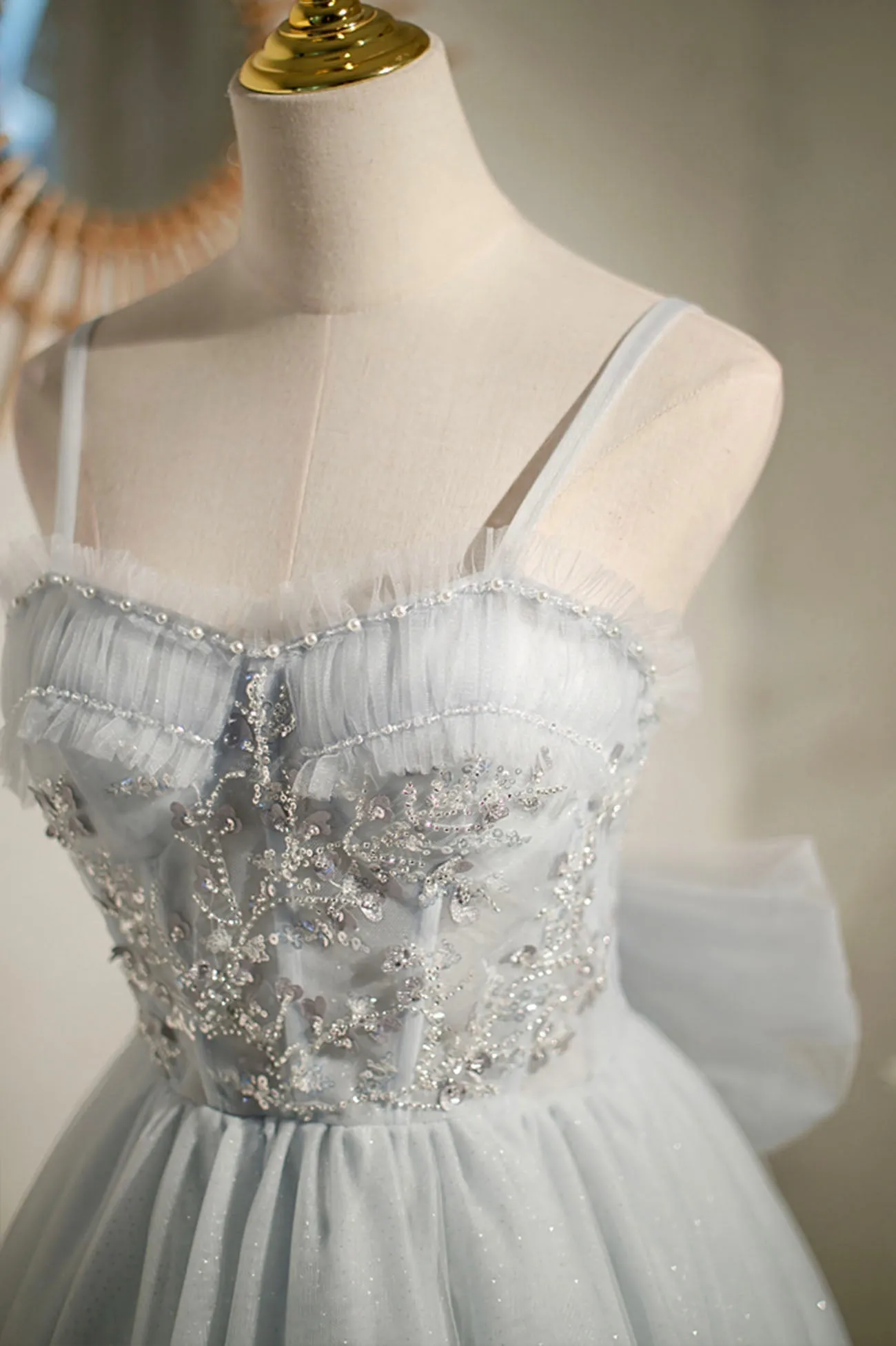 Gray Tulle Short A-Line Prom Dress Cute Evening Party Dress