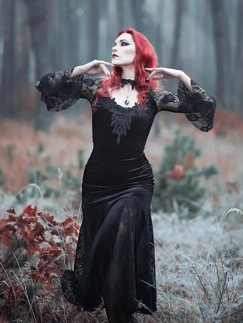 Halloween Gothic Black Lace Slit Fishtail Dresses