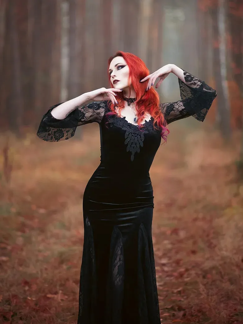 Halloween Gothic Black Lace Slit Fishtail Dresses