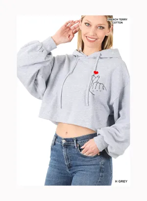Hand heart shirt /love mom shirt/  Balloon Drop Shoulder Cropped Hoodie/ Cat mom