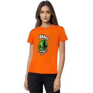 Happy St. Patrick's Day" Orange T-Shirt with Top Hat Design