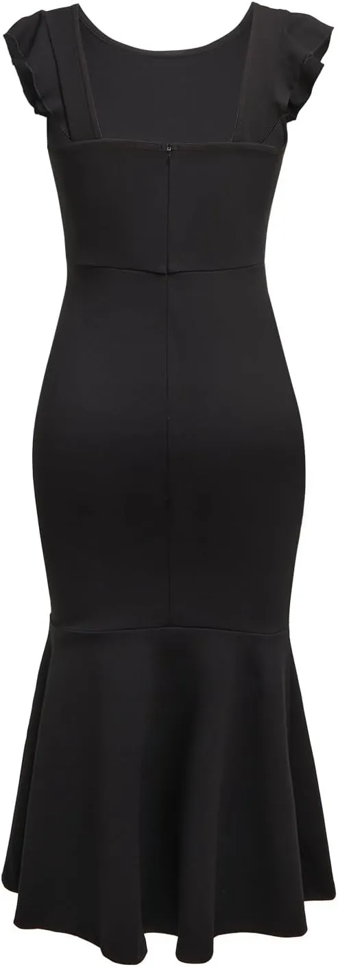 Holipick Women's Ruffle Sleeve Wedding Guest Dresses Cocktail Formal Bodycon Mermaid Evening Party Midi Dresses