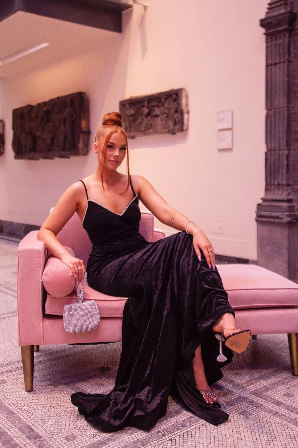 Irreplaceable Luxe Black Velvet Crystal Sweetheart Fishtail Gown