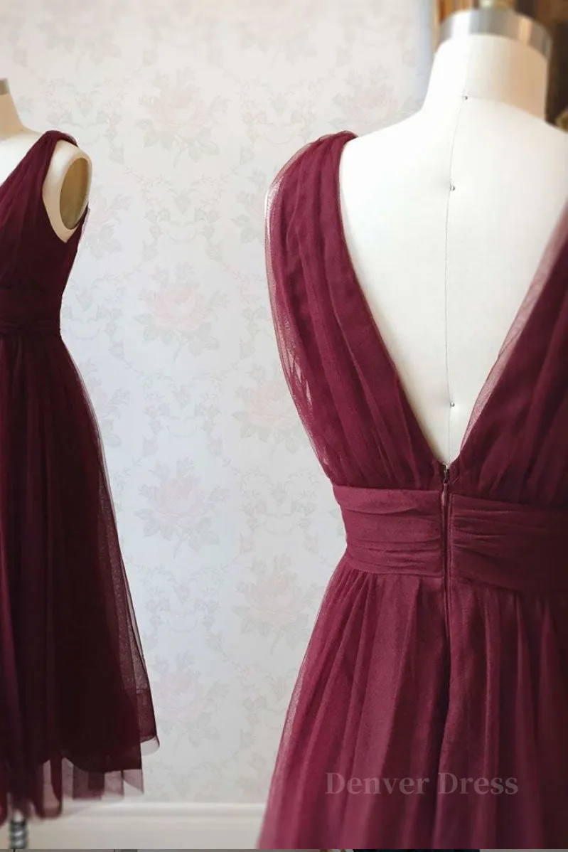 kamahe Simple burgundy tulle prom dress tulle burgundy formal dress