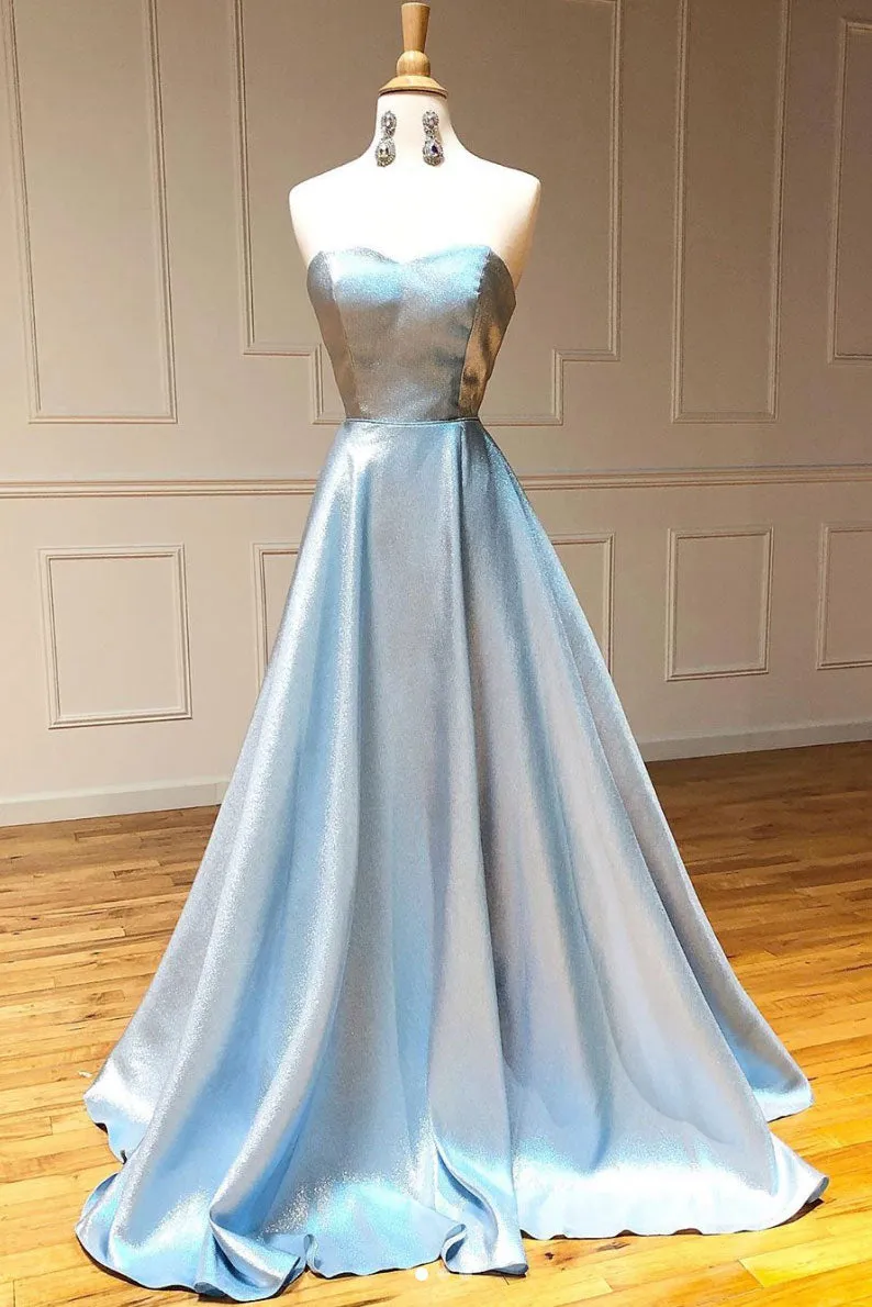 kamahe Simple sweetheart blue long prom dress blue long evening dress