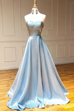 kamahe Simple sweetheart blue long prom dress blue long evening dress