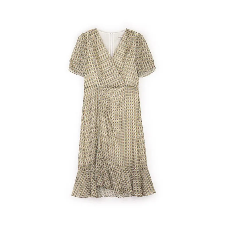 Khaki Grey V-Neck Waist Mermaid Dress