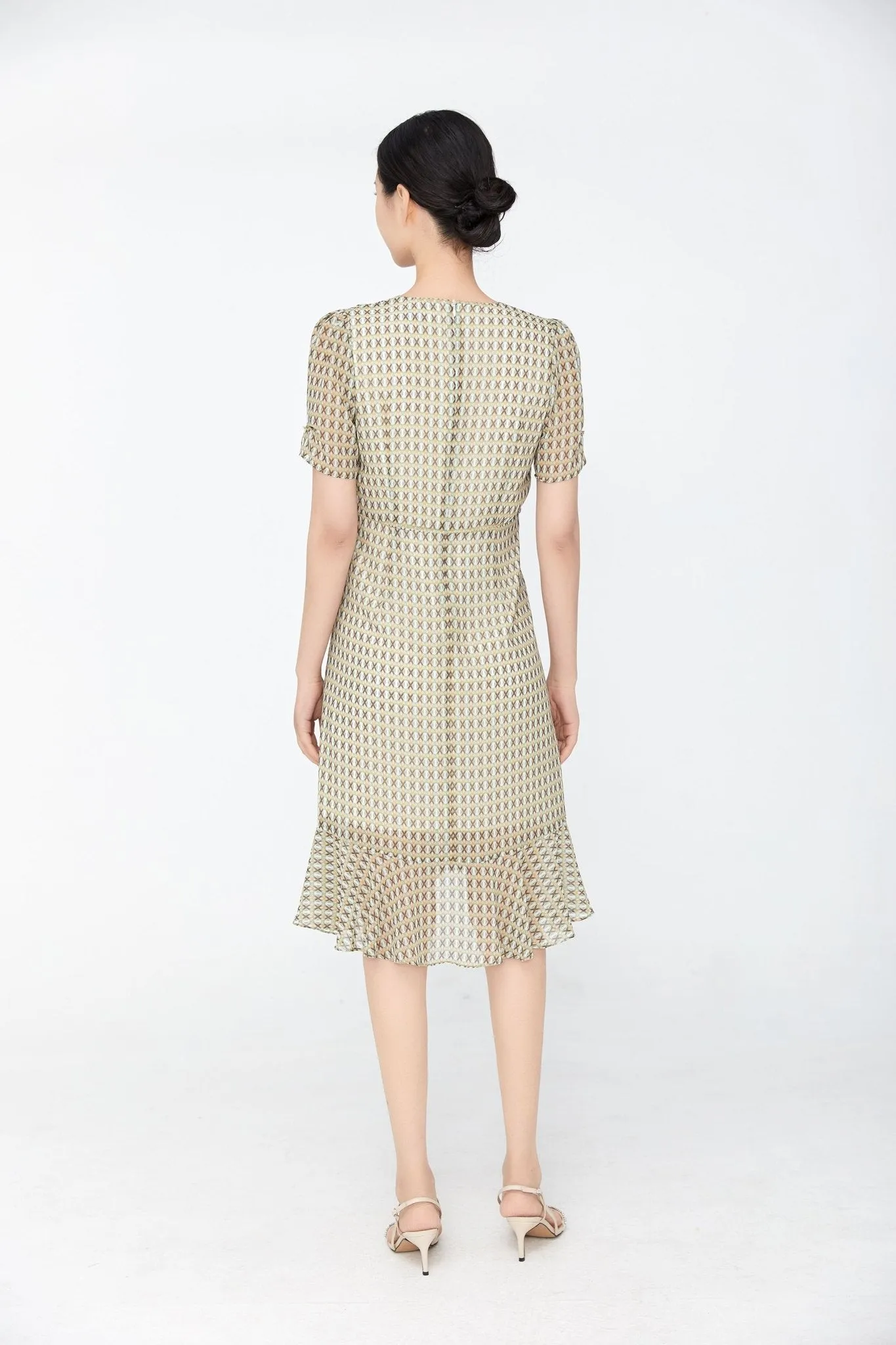 Khaki Grey V-Neck Waist Mermaid Dress