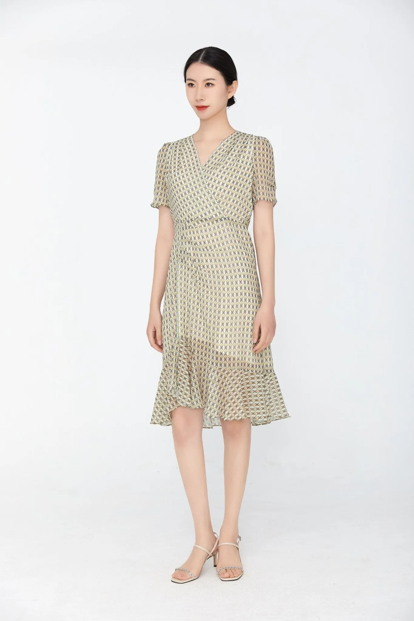 Khaki Grey V-Neck Waist Mermaid Dress