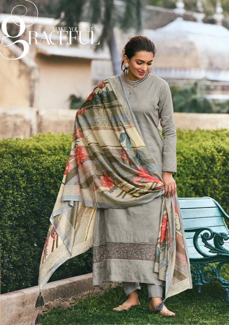 Kilory Pure Cotton Silk with Embroidery Grey Unstitched Suit Set