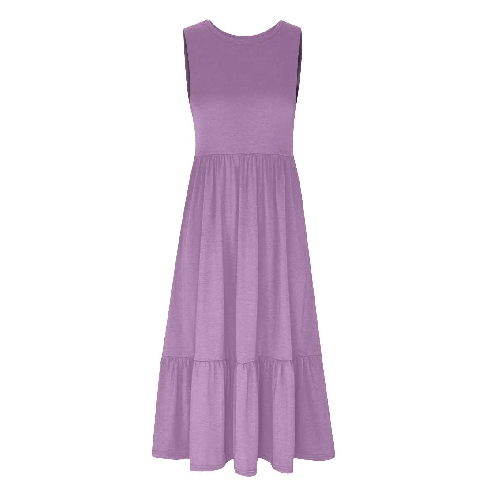 Ladies Sleeveles Pockets Simple Midi Dress 9123