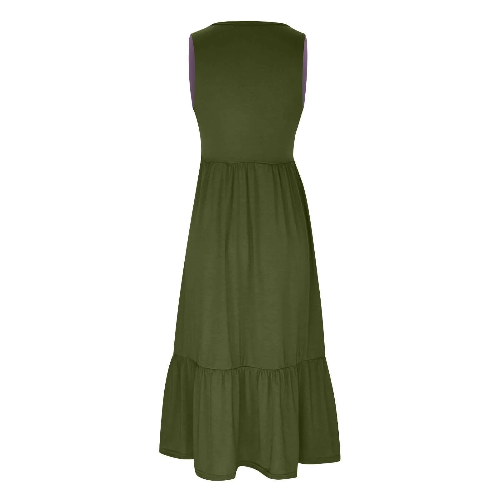 Ladies Sleeveles Pockets Simple Midi Dress 9123