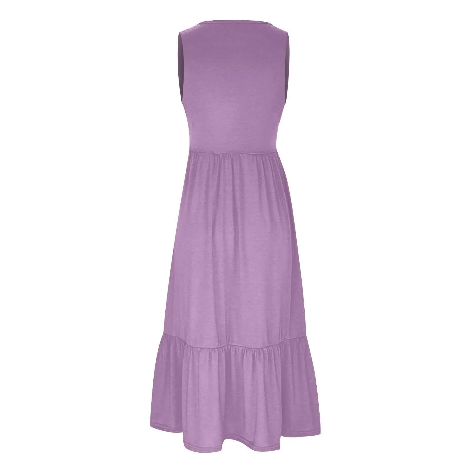 Ladies Sleeveles Pockets Simple Midi Dress 9123