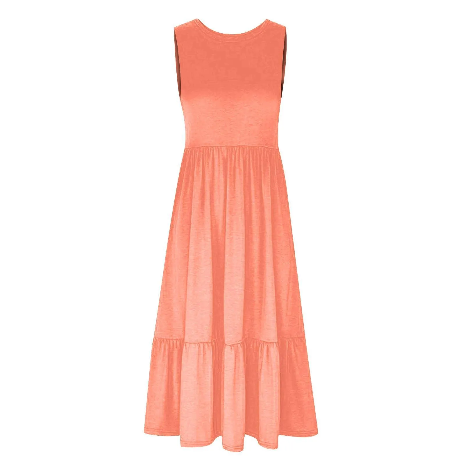 Ladies Sleeveles Pockets Simple Midi Dress 9123