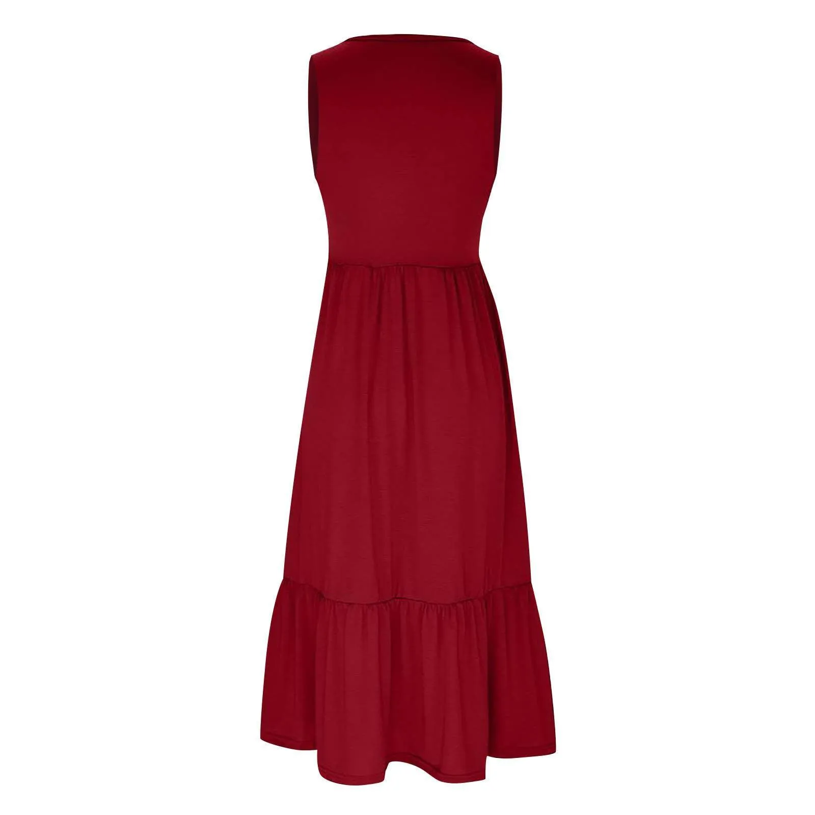 Ladies Sleeveles Pockets Simple Midi Dress 9123