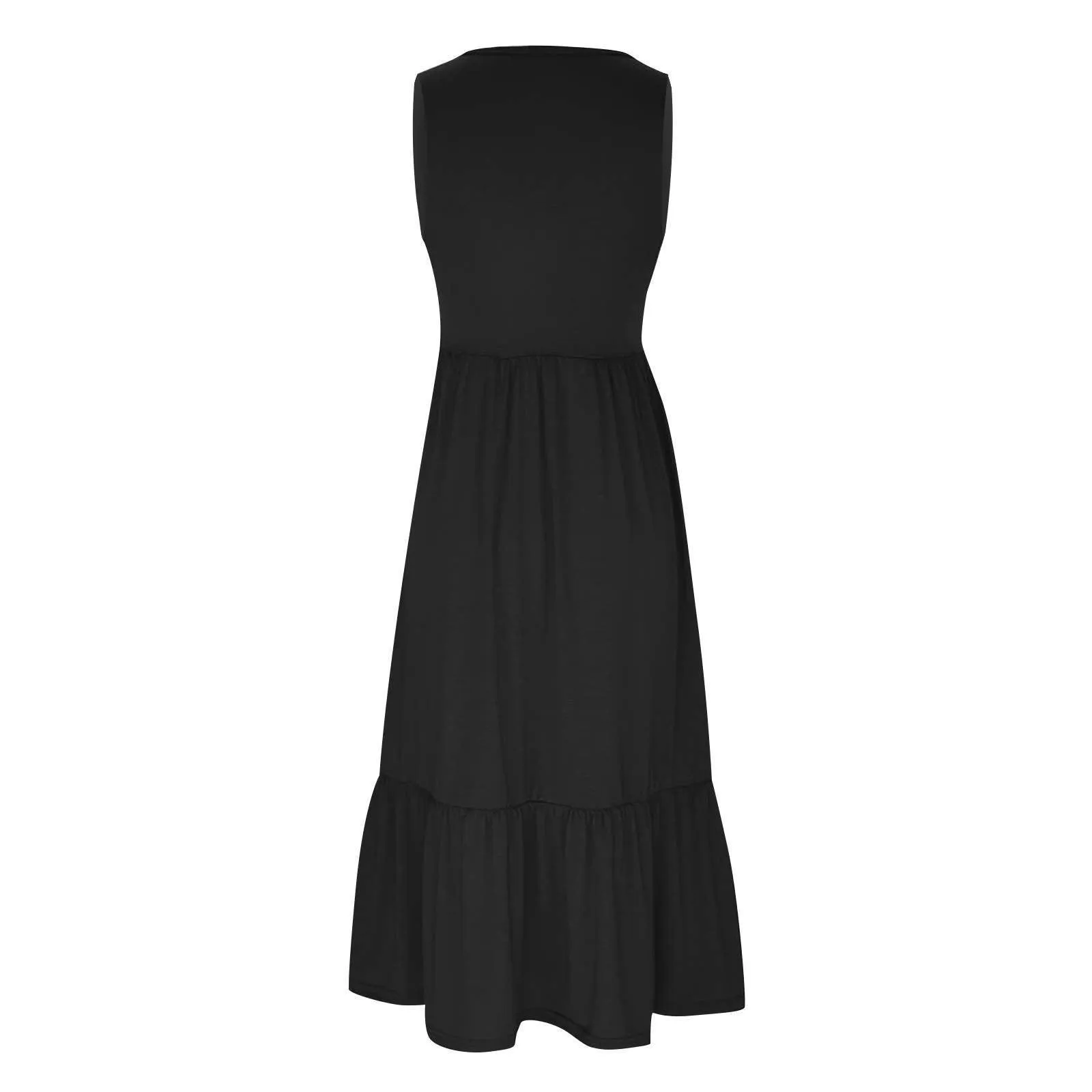 Ladies Sleeveles Pockets Simple Midi Dress 9123