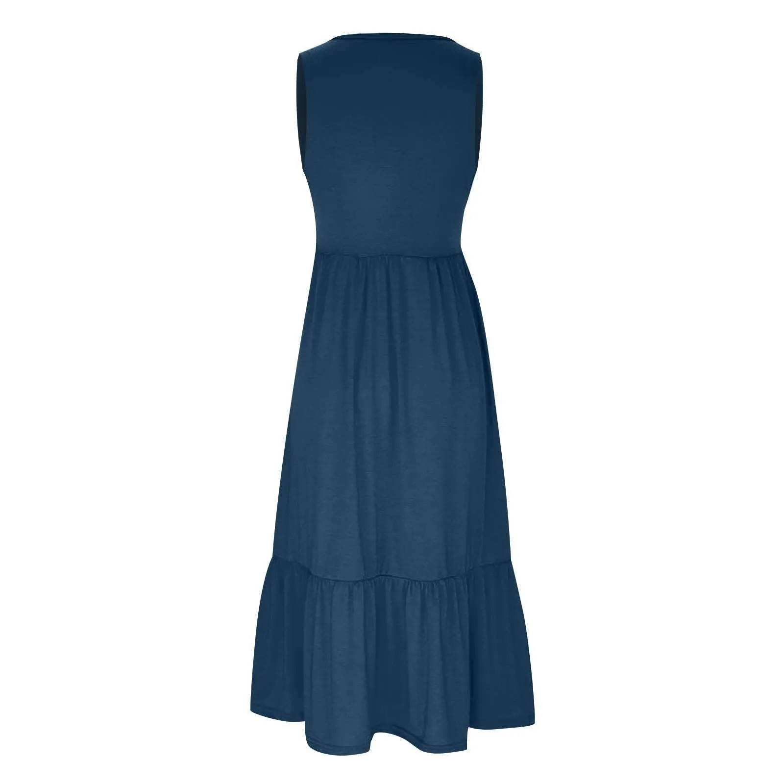 Ladies Sleeveles Pockets Simple Midi Dress 9123
