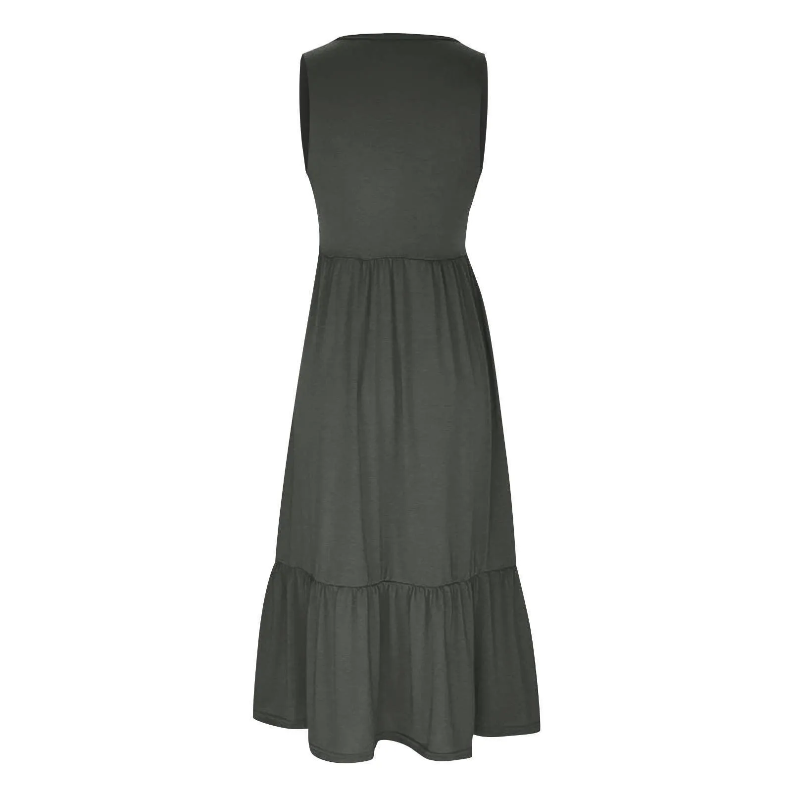 Ladies Sleeveles Pockets Simple Midi Dress 9123