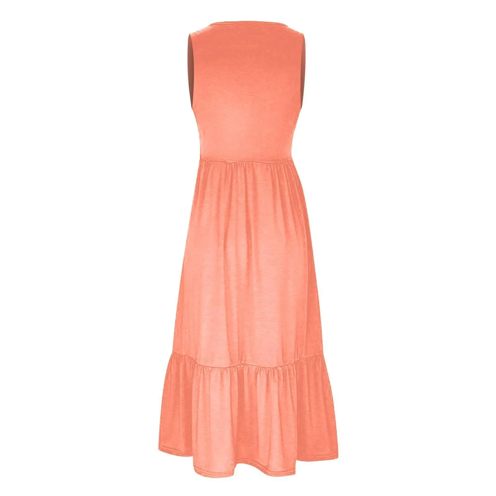 Ladies Sleeveles Pockets Simple Midi Dress 9123