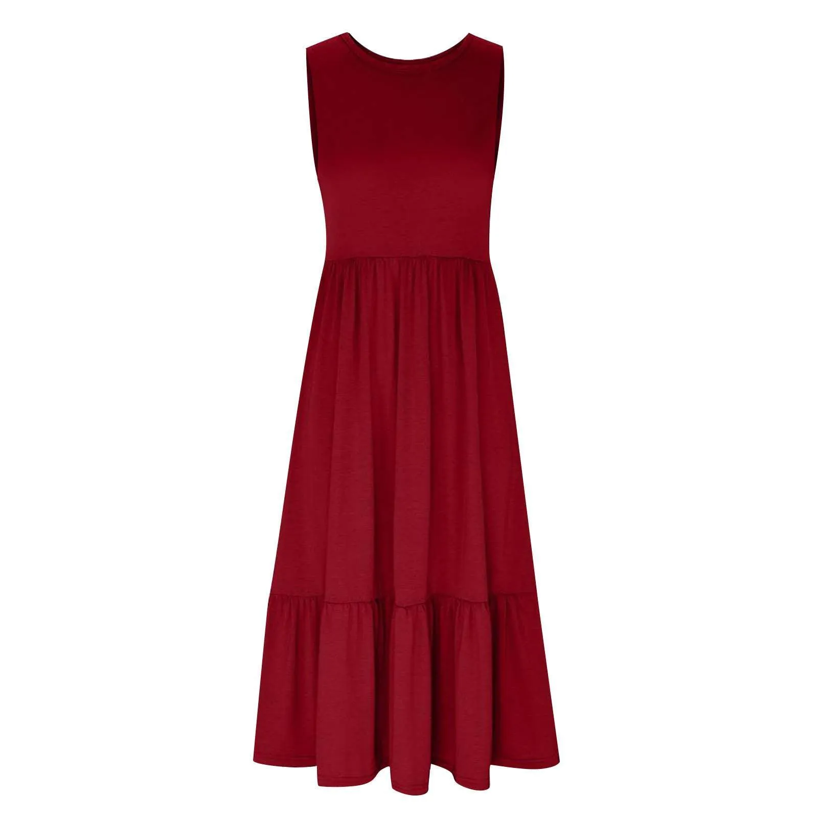 Ladies Sleeveles Pockets Simple Midi Dress 9123