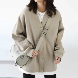 Loose V-Neck Buttoned Cardigan