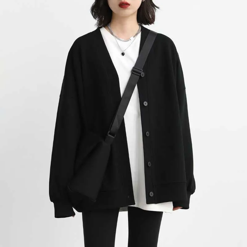 Loose V-Neck Buttoned Cardigan