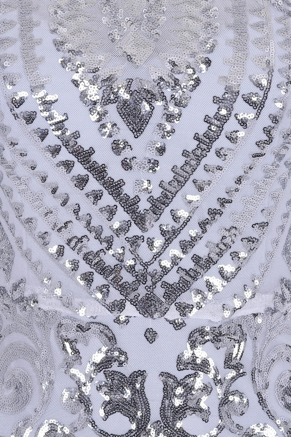 Magic Vip Silver Luxe Tassel Fringe Sequin Embellished Illusion Maxi Dress
