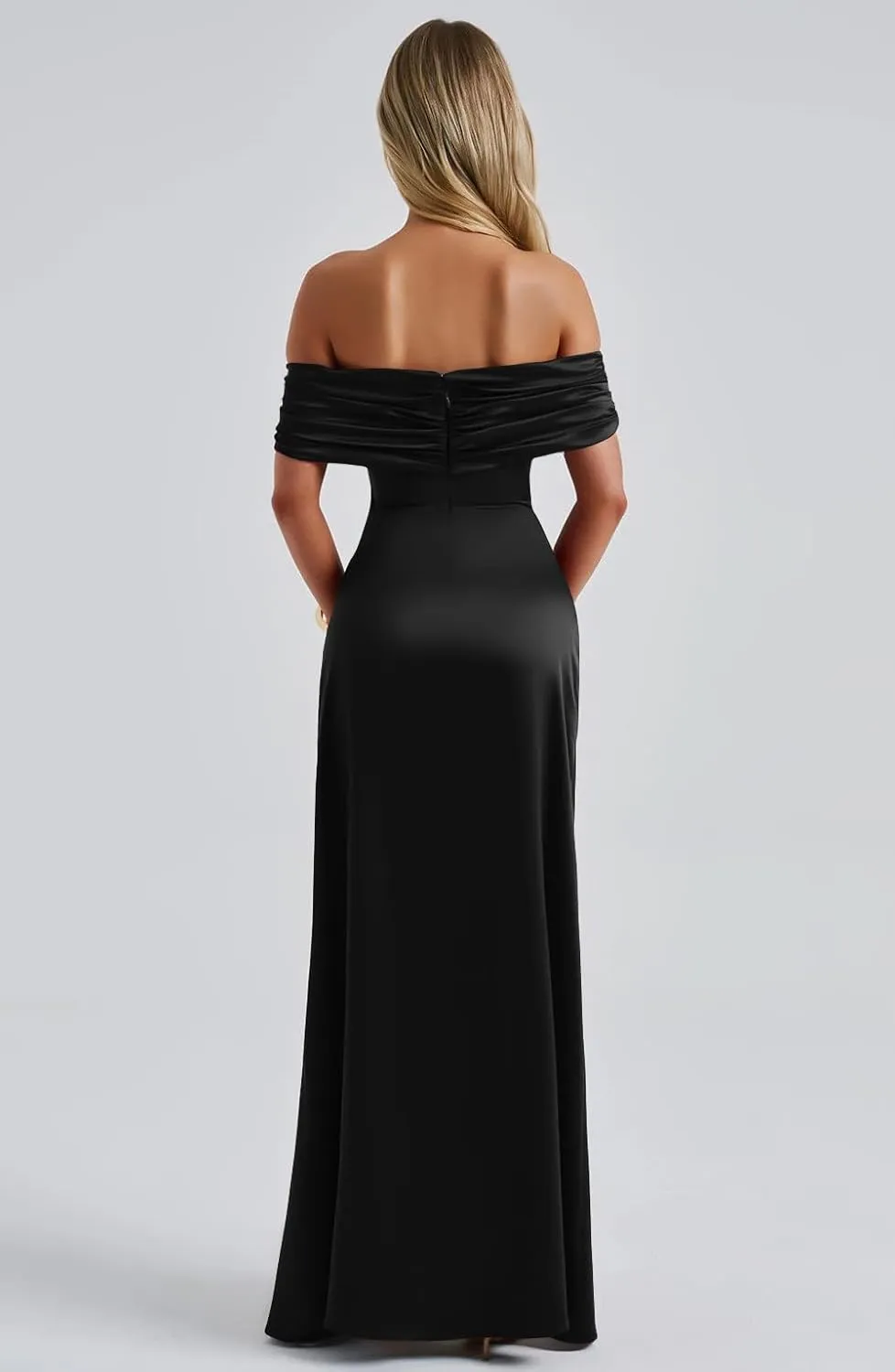 Memoriesea Women's Elegant Off Shoulder High Split Bodycon Evening Wedding Maxi Dress