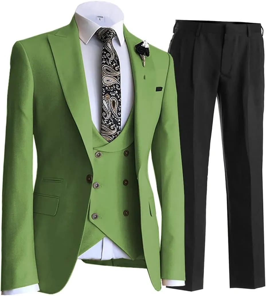 Men's 3 Piece Suit Stylish Business Tux Slim Fit Suit Set- Blazer, Pants, Vest