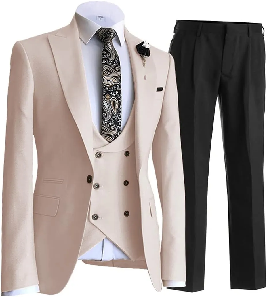 Men's 3 Piece Suit Stylish Business Tux Slim Fit Suit Set- Blazer, Pants, Vest